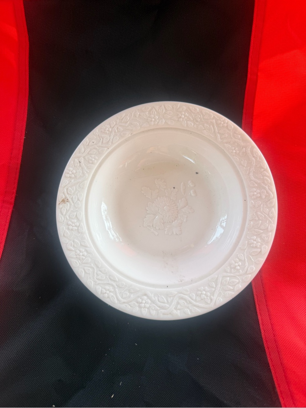 White Embossed Ceramic Serving Bowl